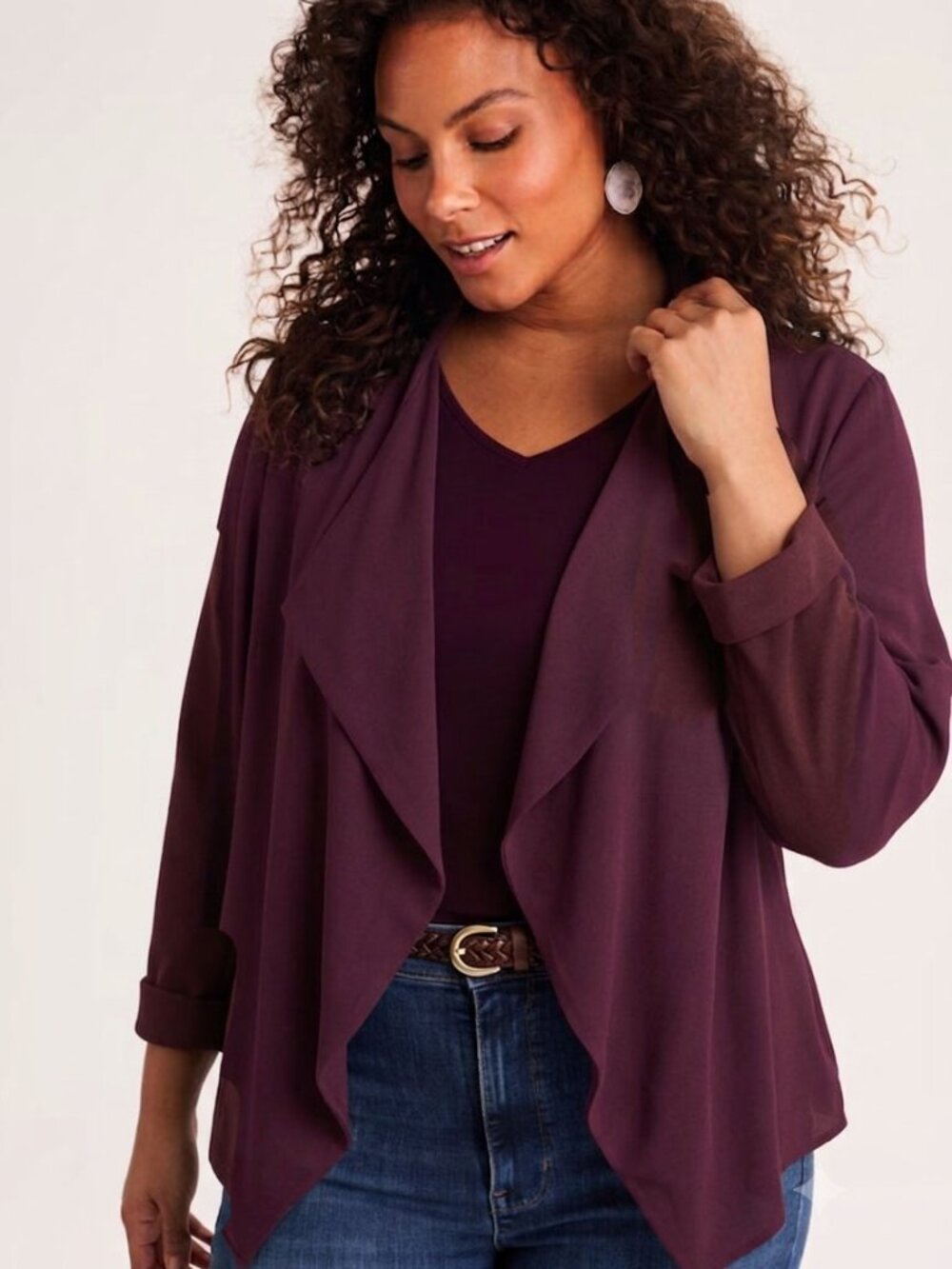 14th & Union Purple Open-Front Drape Blazer Size Medium